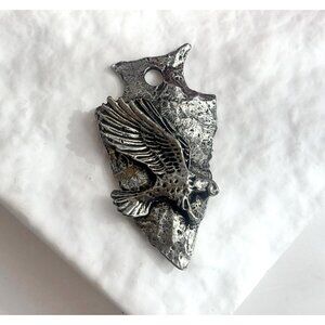 Pewter Arrowhead Shaped Eagle Accented Vintage Pendant | Charm